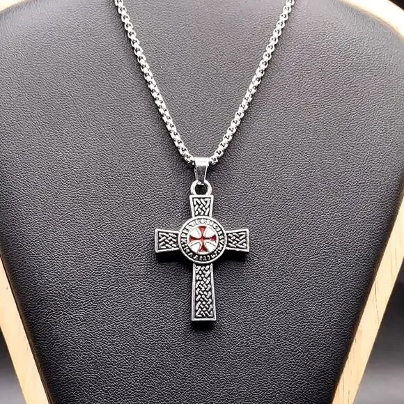 Silver Knights Templar Crusader Cross Necklace Men's Christmas Birthday Gift NEW
